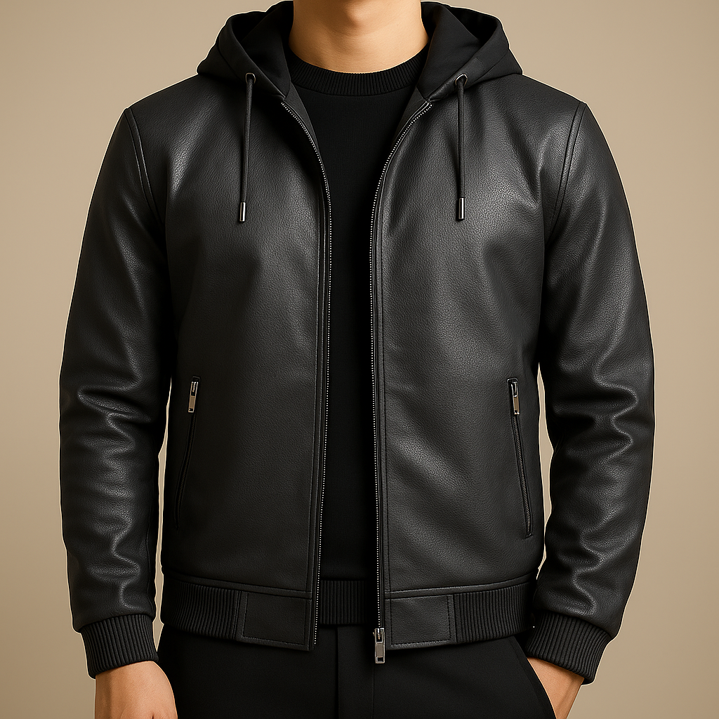 Kenley Leather Zip-Up Hooded Jacket