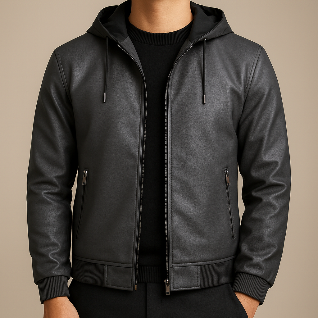Kenley Leather Zip-Up Hooded Jacket