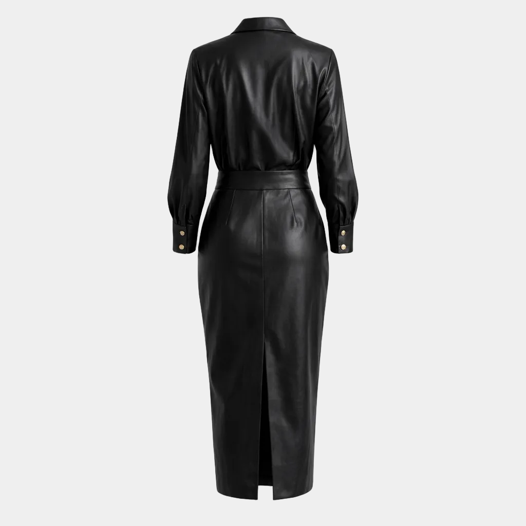 Avana Genuine Leather Belted Dress
