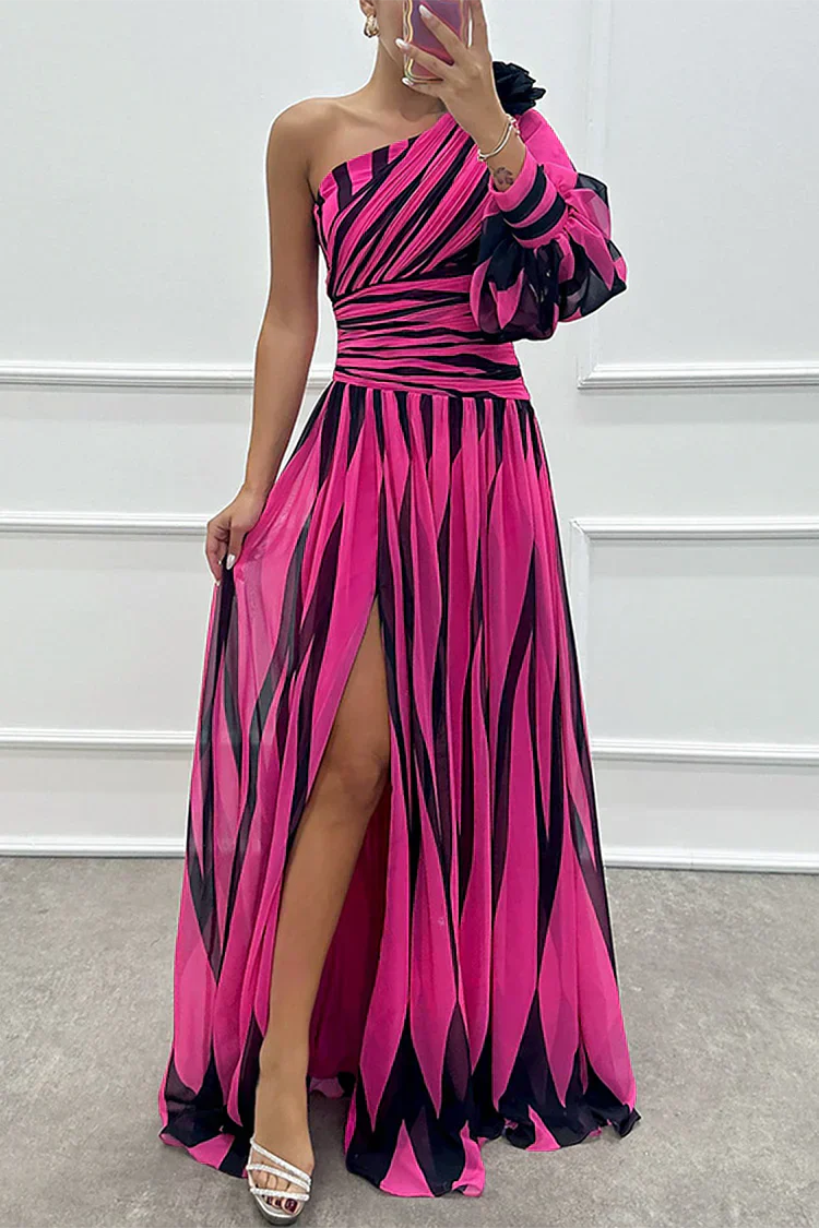One-Shoulder Striped Maxi Dress – Women's Evening Dress