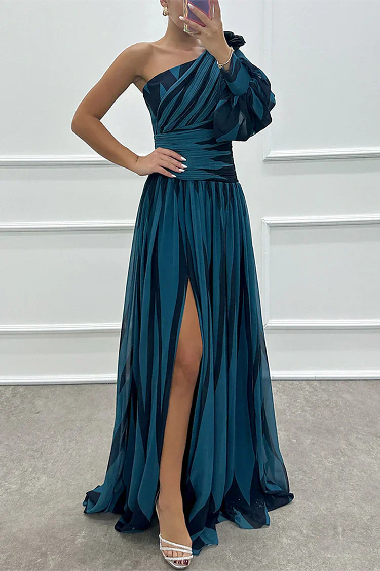 One-Shoulder Striped Maxi Dress – Women's Evening Dress