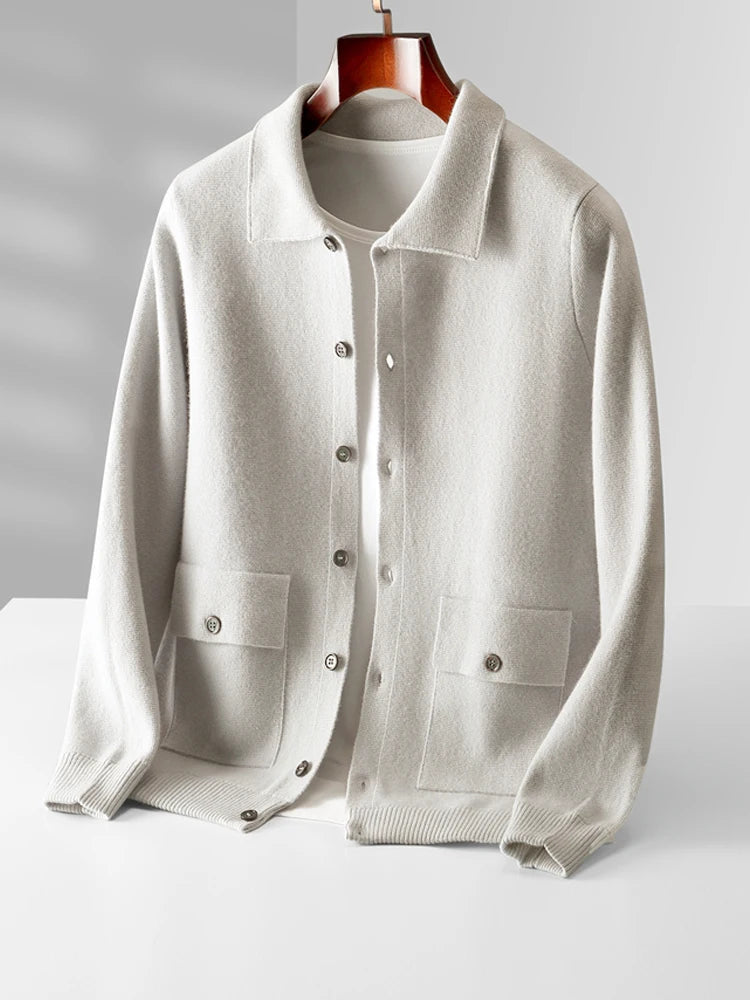 Calvaro Merino Wool Polo Cardigan Sweater