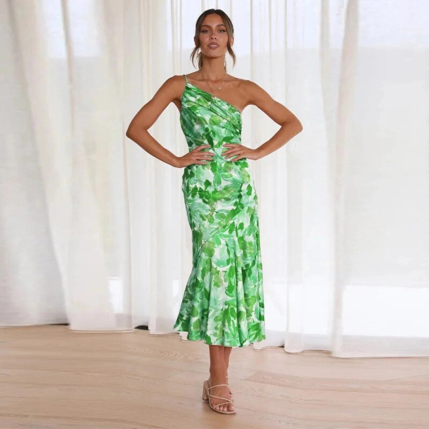 Floral Asymmetric Midi Dress – Women's Summer Dress