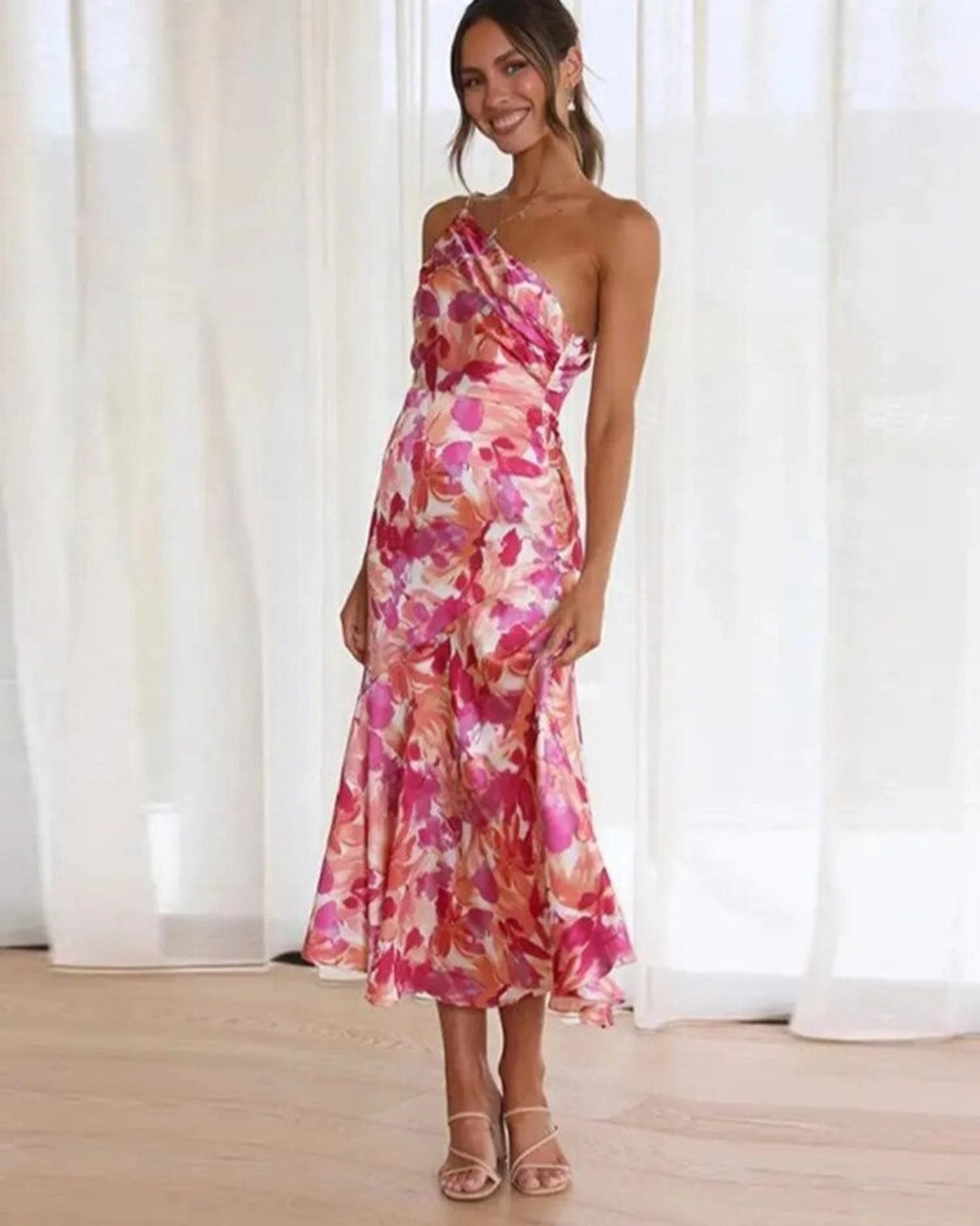 Floral One-Shoulder Maxi Dress – Women's Summer Dress