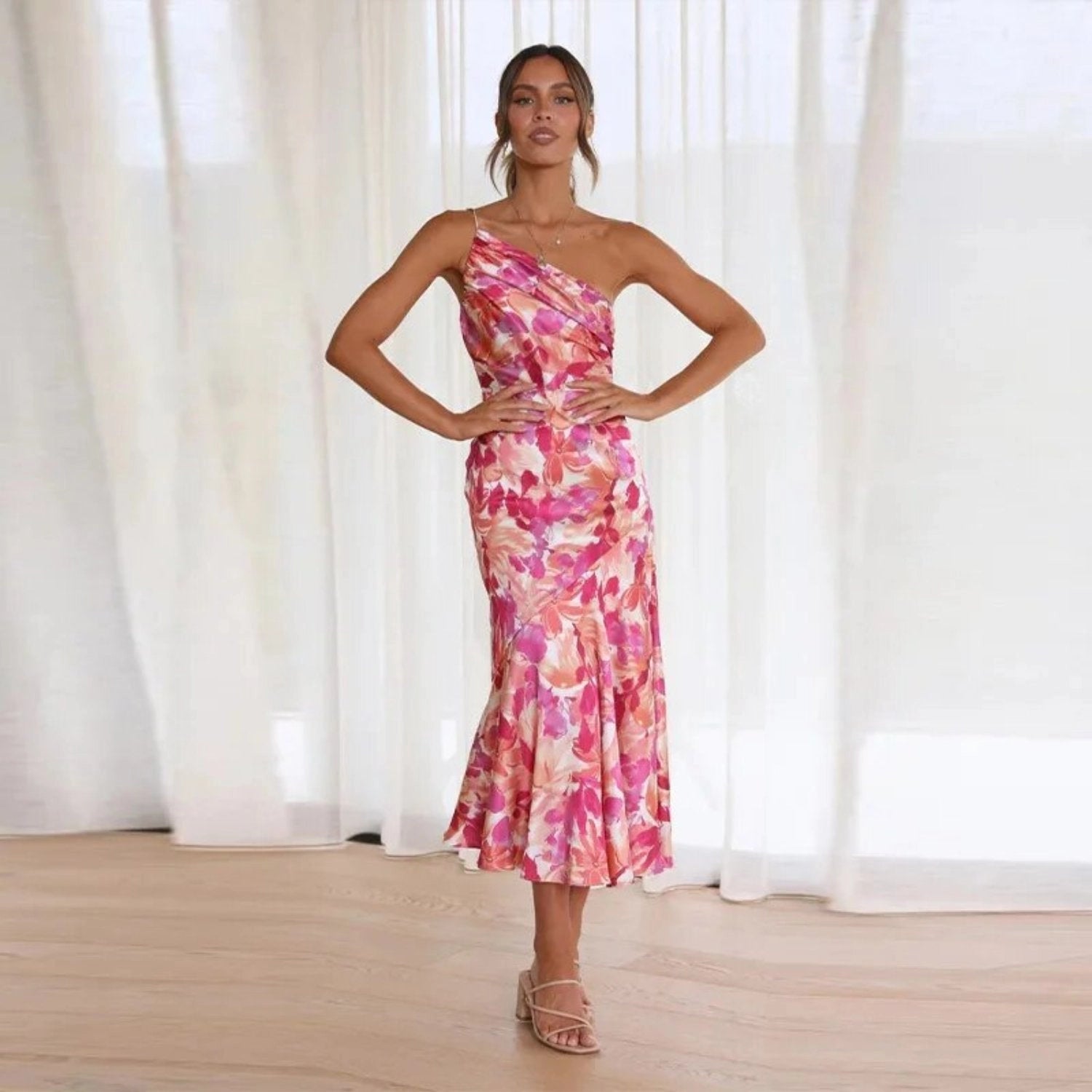 Floral Asymmetric Midi Dress – Women's Summer Dress