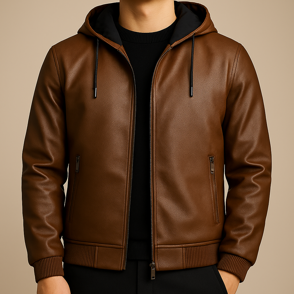 Kenley Leather Zip-Up Hooded Jacket