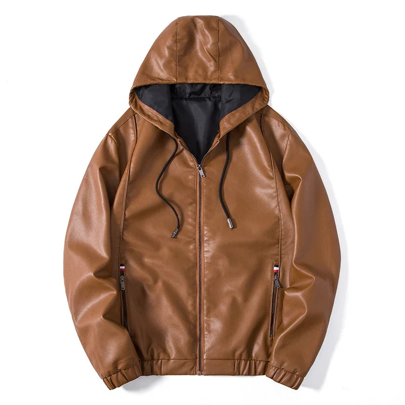 Kenley Leather Zip-Up Hooded Jacket