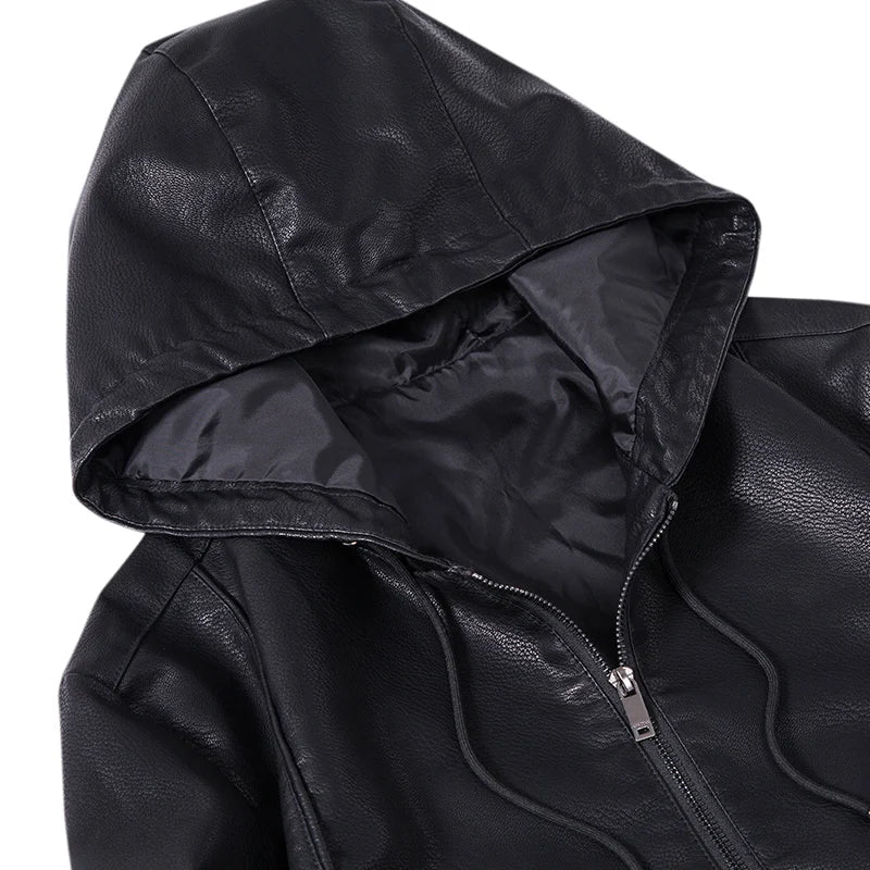 Kenley Leather Zip-Up Hooded Jacket