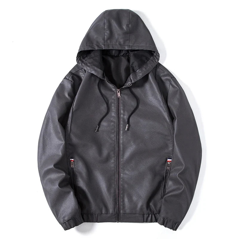 Kenley Leather Zip-Up Hooded Jacket