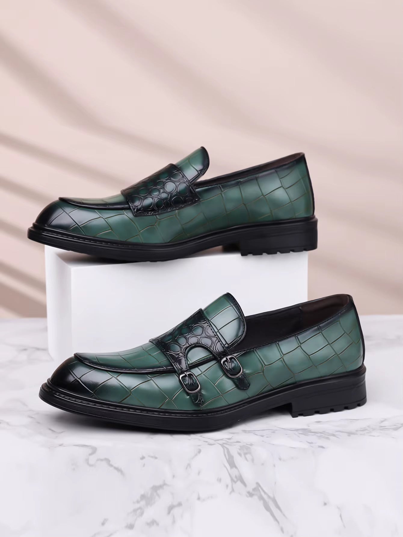 Savonti Double-Monk Strap Genuine Leather Shoes