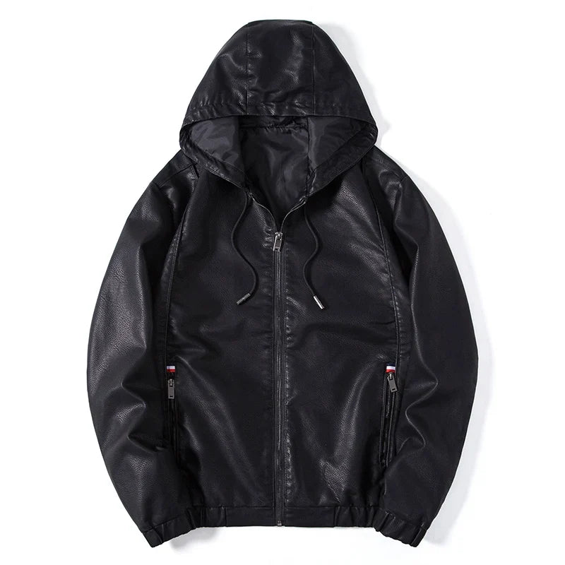 Kenley Leather Zip-Up Hooded Jacket