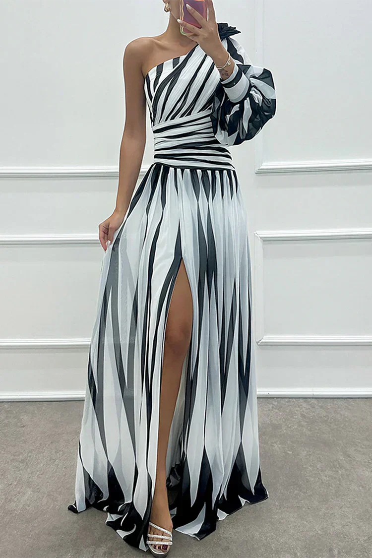 One-Shoulder Striped Maxi Dress – Women's Evening Dress