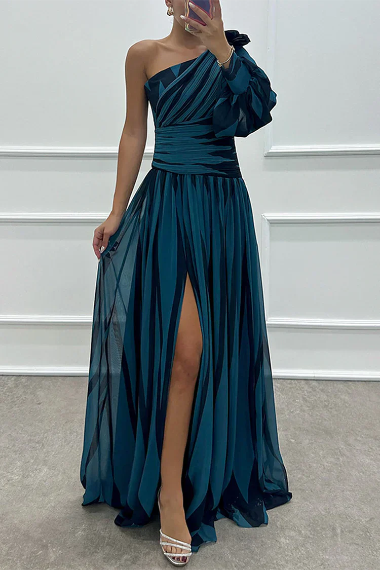 One-Shoulder Striped Maxi Dress – Women's Evening Dress
