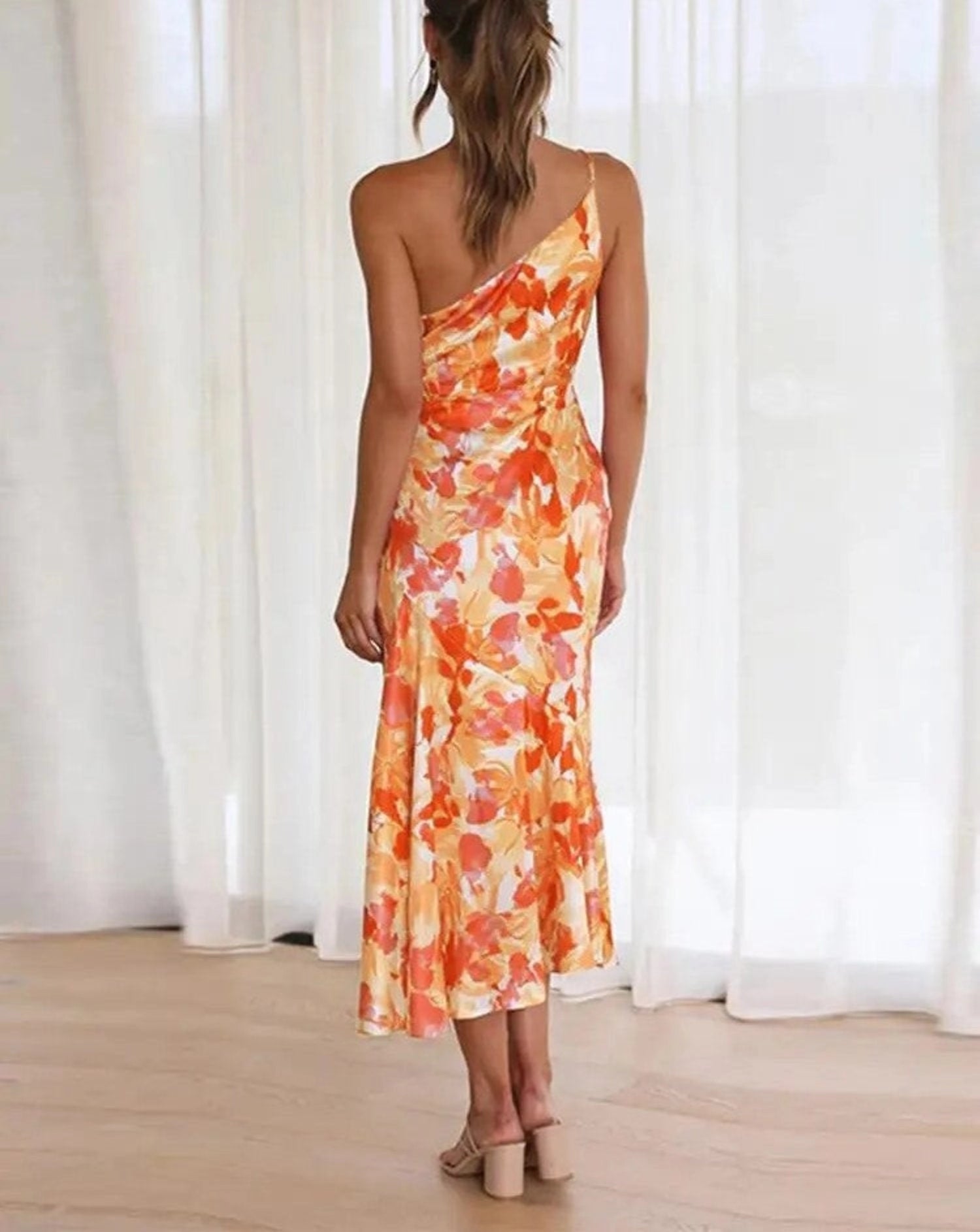 Floral Asymmetric Midi Dress – Women's Summer Dress